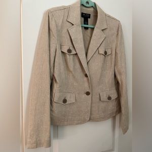 Axcess Chic Linen Classic Blazer Sz 12 Tan Buttoned Timeless Effortless